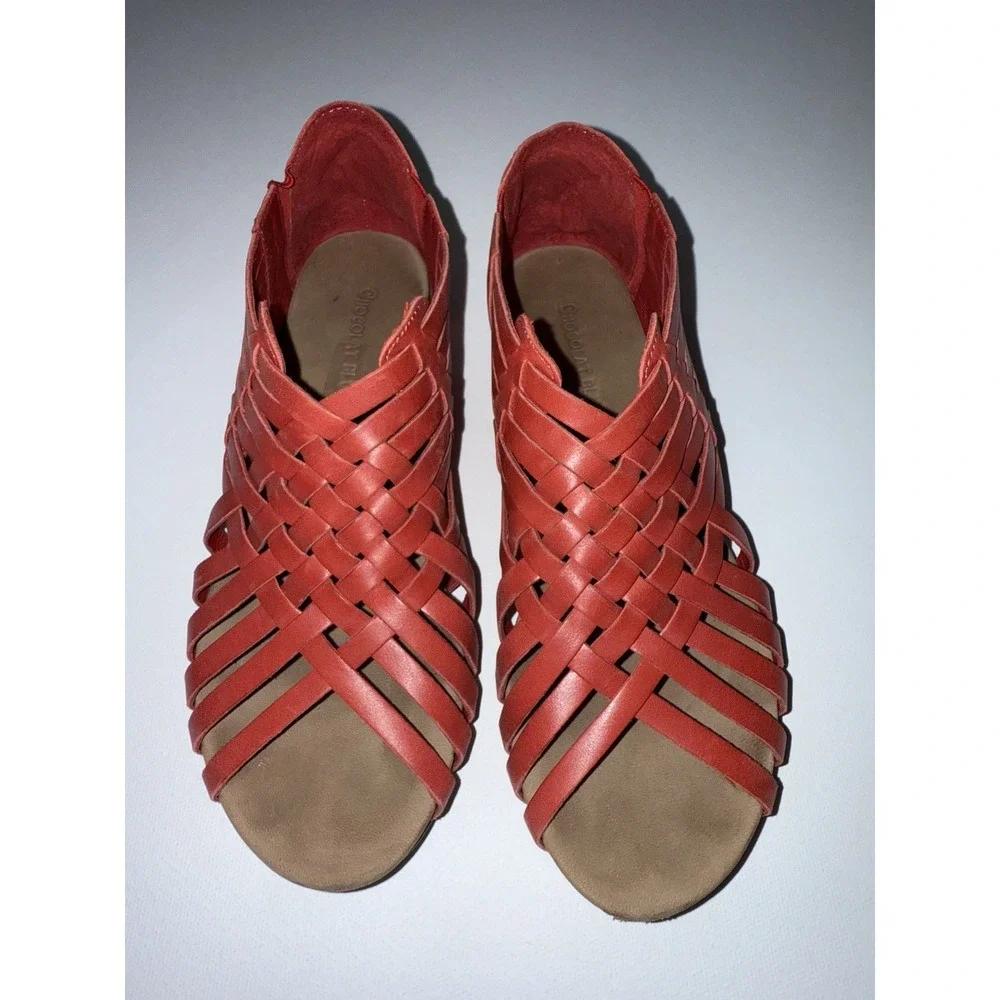 Chocolat Blu Viva G Women Red‎ Leather Weave Huarache Sandals Comfort Italy Sz 6